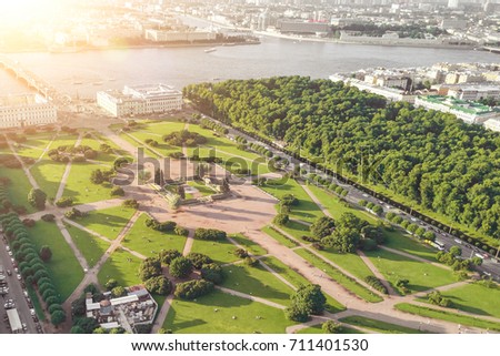 Top view of the Field of Mars in St. Petersburg, sunny
