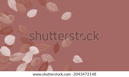 Top view flat lay composition with stylized autumn leaves and copy space on pink background for fall season concept and plant design.