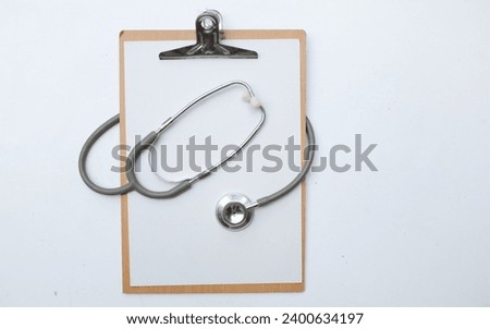 Top view and flat lay,copy space doctors office desk. Medical accessories  isolate on a white background
