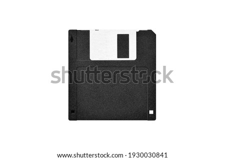 Top view of floppy disk on white background