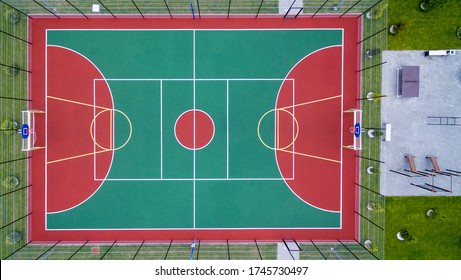 Top View Of A Football And Basketball Field