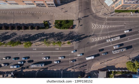 Top View Of Freeway Busy City Street Traffic Jam