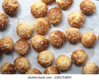 top view French Chouquettes coated with pearl sugar 