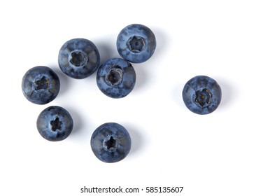 Top view of fresh blueberries isolated on white background.