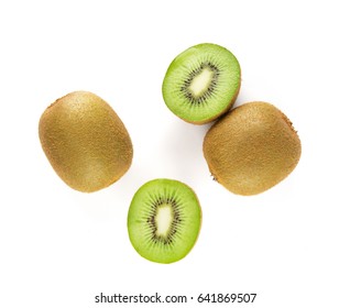 Top View Of Fresh Kiwi Fruit Isolated On White Background.