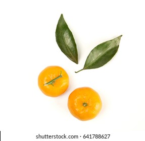 Top View Of Fresh Mandarin Orange Isolated On White Background.