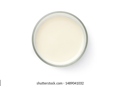 Top view of fresh milk in glass isolated on white background with clipping path.