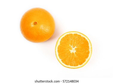 Top View Of Fresh Navel Orange Isolated On White Background.