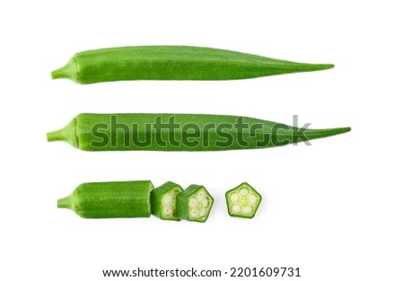 Top view of fresh okra isolated on white background
