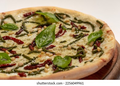 Top view of freshly backed pizza on white background - Shutterstock ID 2256049961