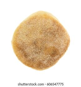 Top View Of A Freshly Baked English Muffin Isolated On A White Background.