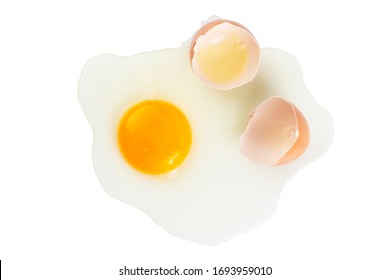 Top view, fried egg raw with isolated on white background with clipping path.