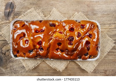 Top View Of Fruit Cake In Rectangular Pan