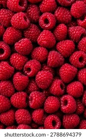 Top view full frame background of fresh ripe red raspberries
