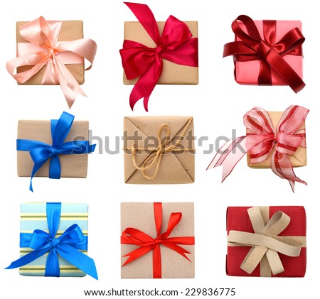 Top view of Gift boxes isolated white