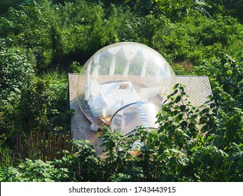 Top View Of Glamping Transparent Wall Bubble Hotel, Geo Dome Tent, In The Jungle In Chiang Mai