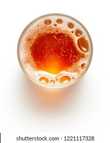 Top View Of Glass Of Beer Isolated On White Background