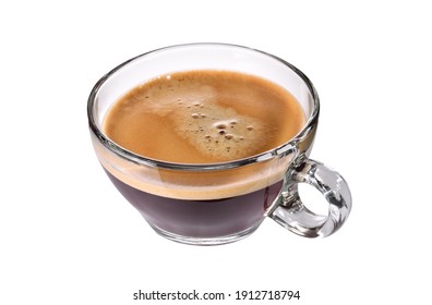 Top view of glass cup of espresso coffee isolated on white background