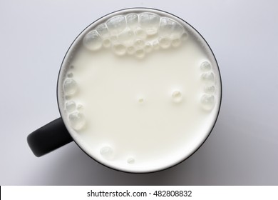 Top View Of Glass Milk / Glass Of Milk From Above / Gray Tone