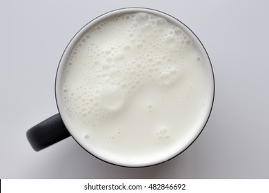 Top View Of Glass Milk / Glass Of Milk From Above / Gray Tone