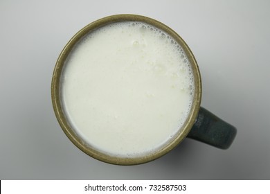 Top View Of Glass Milk / Glass Of Milk From Above / Gray Tone