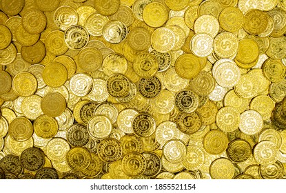 Top View Of The Gold Coins Of The USA