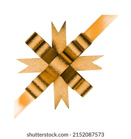 Top View Of Gold Ribbon On Gift Box Isolated On Transparent Background Png File