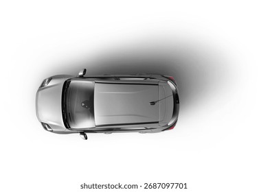  Top view of a Gray colored c class hatchbag car on a white background.