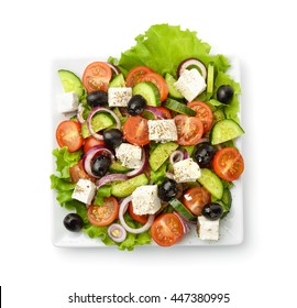 Top View Of Greek Salad Isolated On White