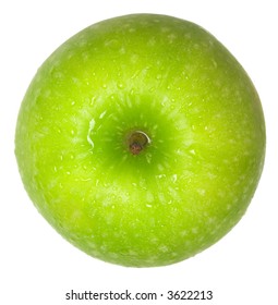 Top View Of A Green Apple Isolated On White Background