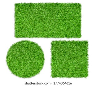 Top view of Green artificial grass in circle, square and rectangle shape isolated on white background. (Clipping path) - Powered by Shutterstock