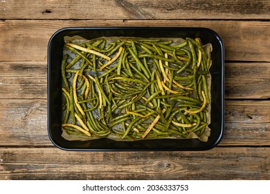 Top View Of Green Beans Baked In Oven