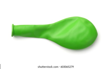 Top View Of Green Deflated Balloon Isolated On White