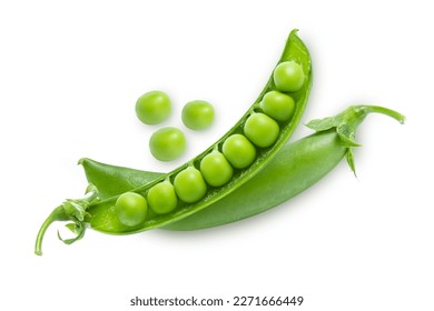 Top view green pea isolated on white background 