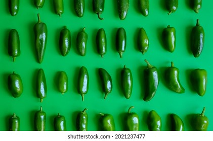 Top view of green jalapeño peppers
