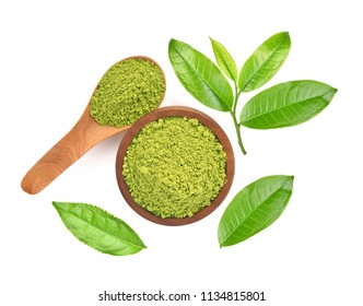 Top View Of Green Tea Leaf Isolated On White Background