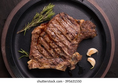 Top View Of Grilled Rare Rib Steak