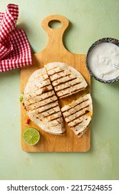 Top View Of Grilled Tortilla With Meat Top View Mexican Food