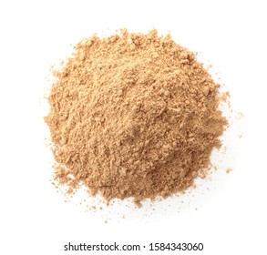 Top View Of Ground Dry Ginger Powder Isolated On White