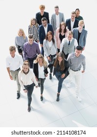 Top View. Group Of Young Business People Entering A New Office