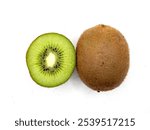 Top view of half-cut green kiwi isolated on a white background. Fresh fruit with alot of vitamin C