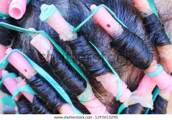 Top View Head Asian Woman Curling Stock Photo Edit Now 1293653290