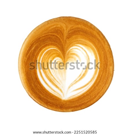 Top view of hot Coffee with a barista art heart shape foam isolated on transparent background. Valentines day illustration. top view. flat lay