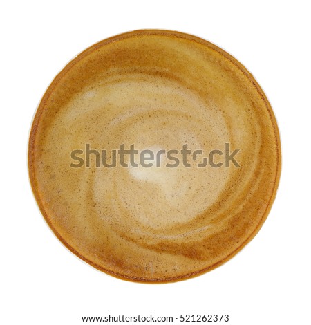 Top view of hot coffee cappucino cup isolated on white background, clipping path included.