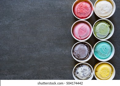 Top View Ice Cream Flavors In Cup On Blackground