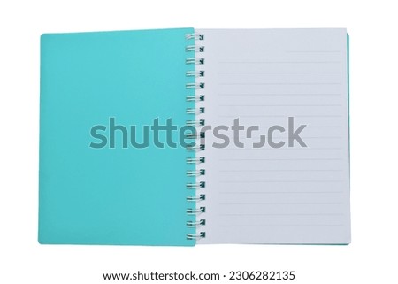 top view image of open notebook with blank page, lined paper texture background