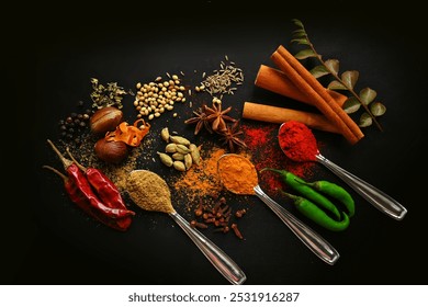 Top view of Indian traditional whole spices in black background, garam masala - Powered by Shutterstock