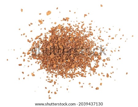 Top view of instant coffee grains isolated on a white background