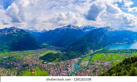 Top View Of Interlaken From Harder Kulm, Switzerland.