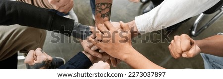 Top view of interracial people with alcohol addiction holding hands in rehab center, banner